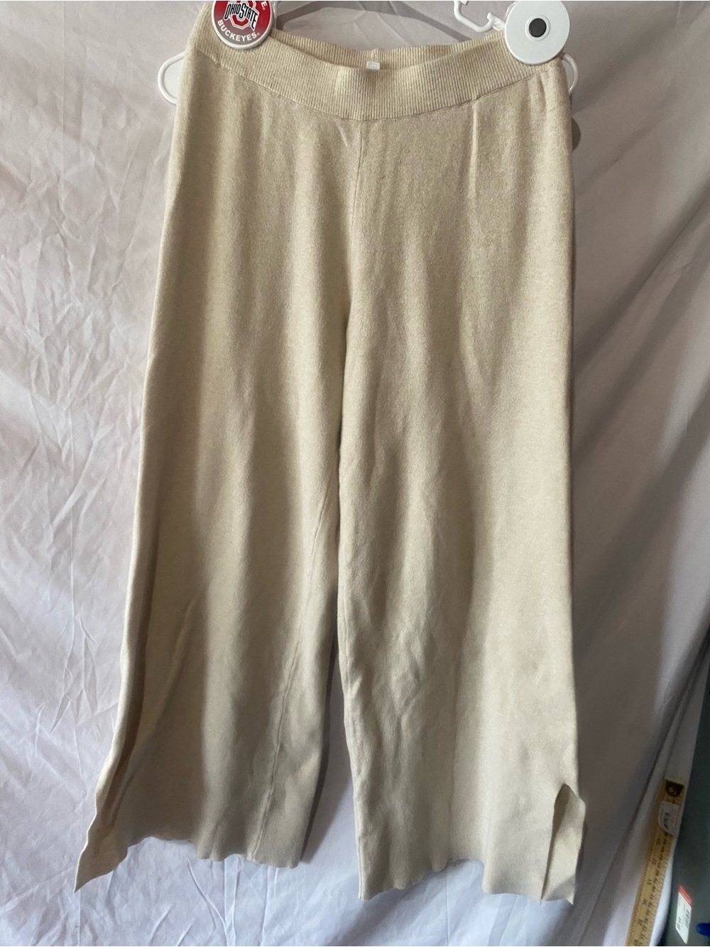 Wishlist Light Cream Wide‑Leg Knit Pants